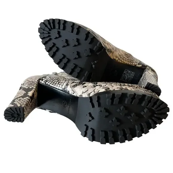 AllSaints Michela Leather Snake Print Peep Toe Heeled Shoes Booties Size 40 EU - Picture 13 of 16